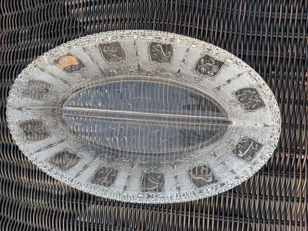 Vintage EAPG Clear Pressed Glass Zodiac Sign Divided Relish Dish